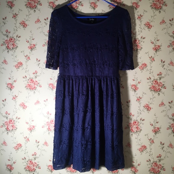 Blue lace dress short sleeve navy indigo Medium M - Picture 3 of 5